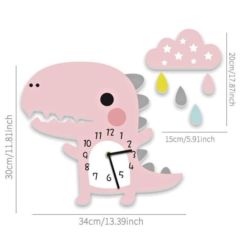 Laser Cut Dinosaur Kids Room Wall Clock Cute Wall Clock