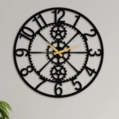 Laser Cut Gears Wall Clock with Large Numbers