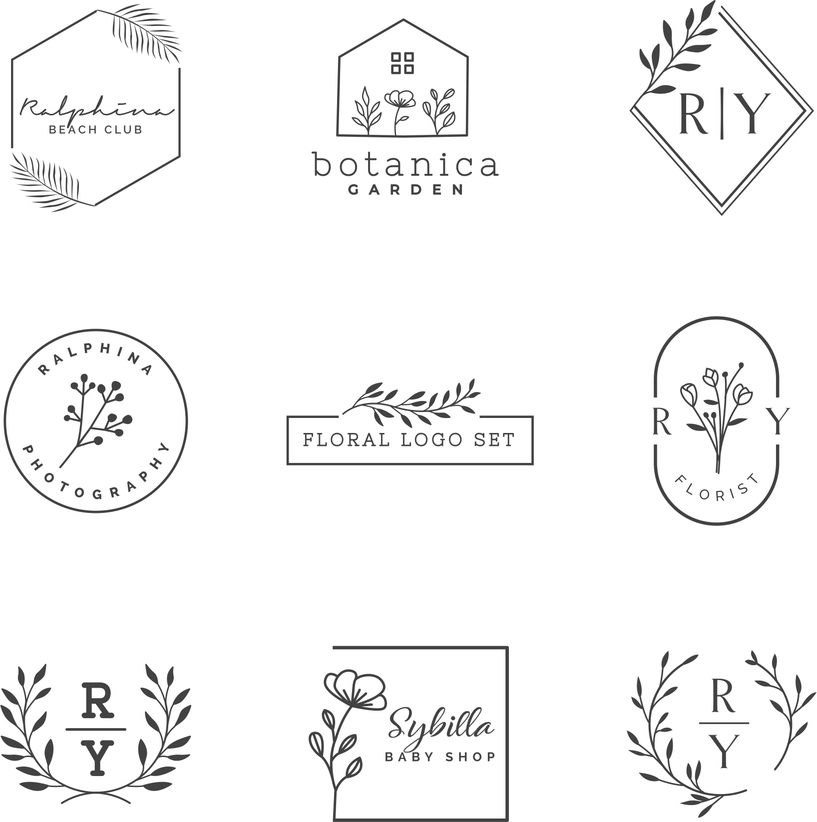 Floral Logo Design Set Free Vector