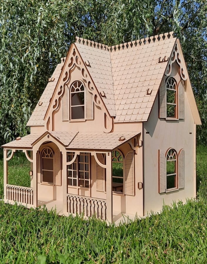 Laser Cut Two Storey Wooden Toy House 2 Story Dollhouse Free Vector