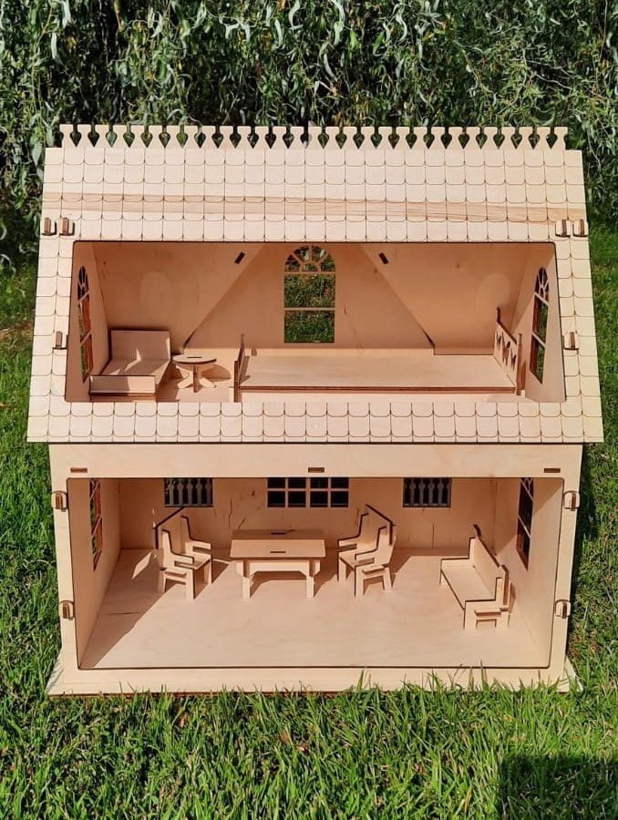 Laser Cut Two Storey Wooden Toy House 2 Story Dollhouse Free Vector