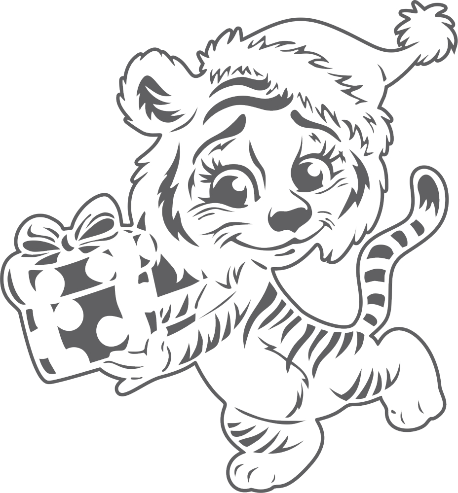 Laser Cut Happy New Year 2022 Cute Tiger With Gift Box Free Vector