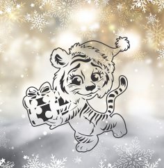 Laserowo wycinany szczęśliwego nowego roku 2022 Słodki tygrys z pudełkiem na prezent
