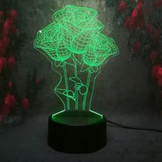 Lasergeschnittene Rosen-Blumen-3D-Illusionslampe