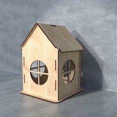 Caja con forma de casa cortada con láser de 4 mm