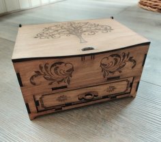 Laserowo wycinane drewniane pudełko z szufladą