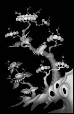 Birds Sitting on Tree Grayscale Image BMP File