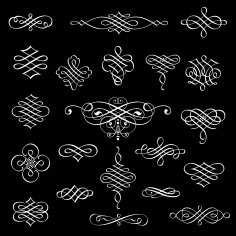 Элементы векторного каллиграфического дизайна изолированы на черном фоне