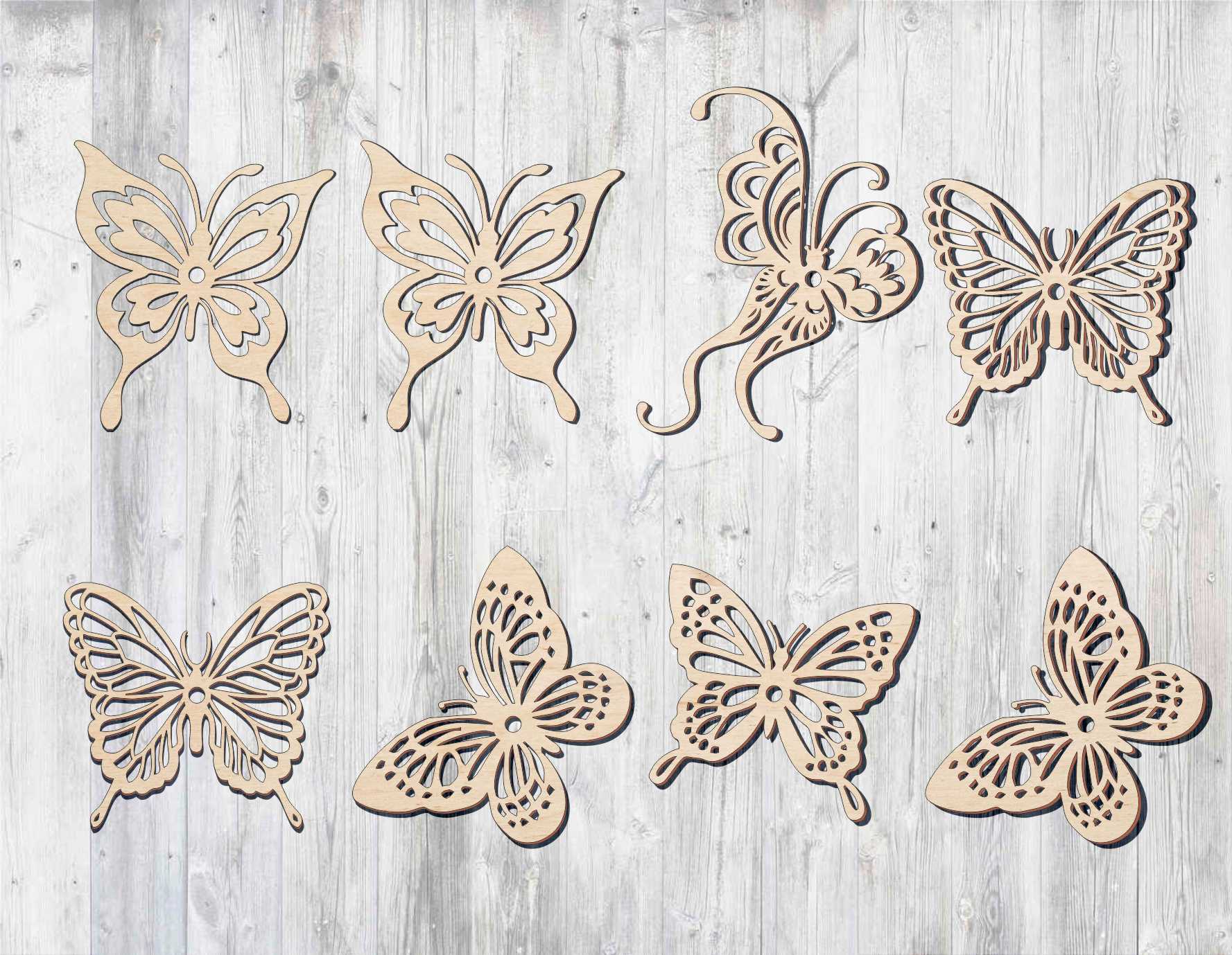 Lasergeschnittene Schmetterlingsausschnitte aus Holz