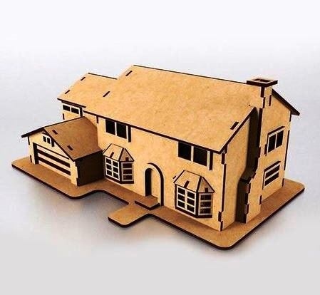 Modelo de casa dos Simpsons de madeira cortada a laser