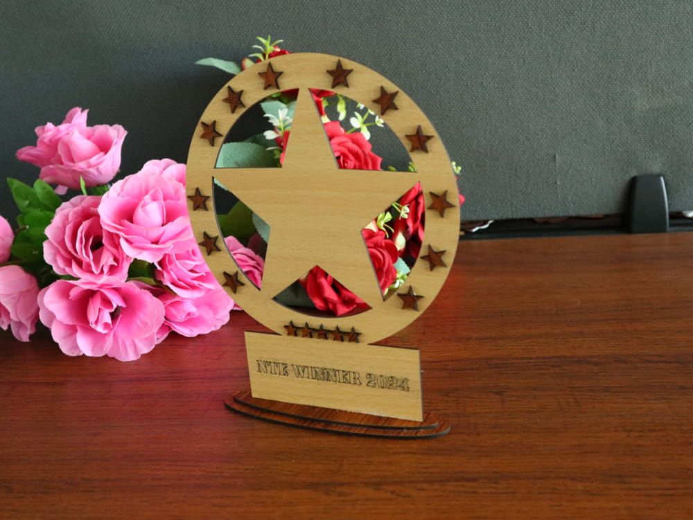 Laser Cut Wooden Star Award Trophy Free Vector