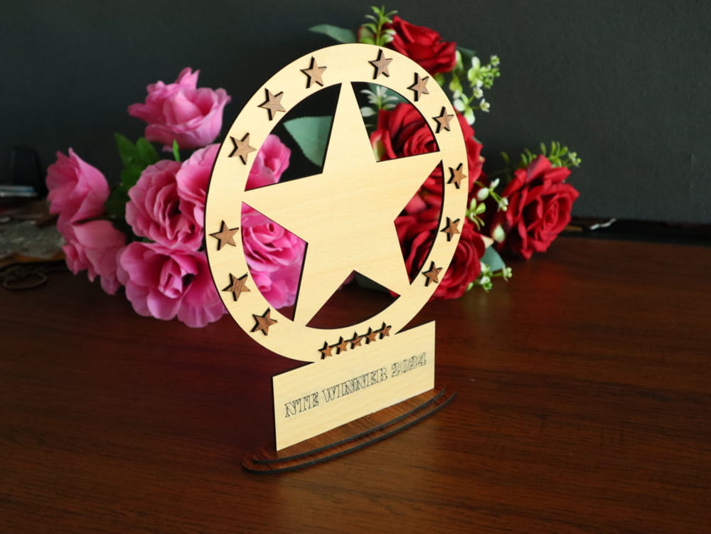 Laser Cut Wooden Star Award Trophy Free Vector