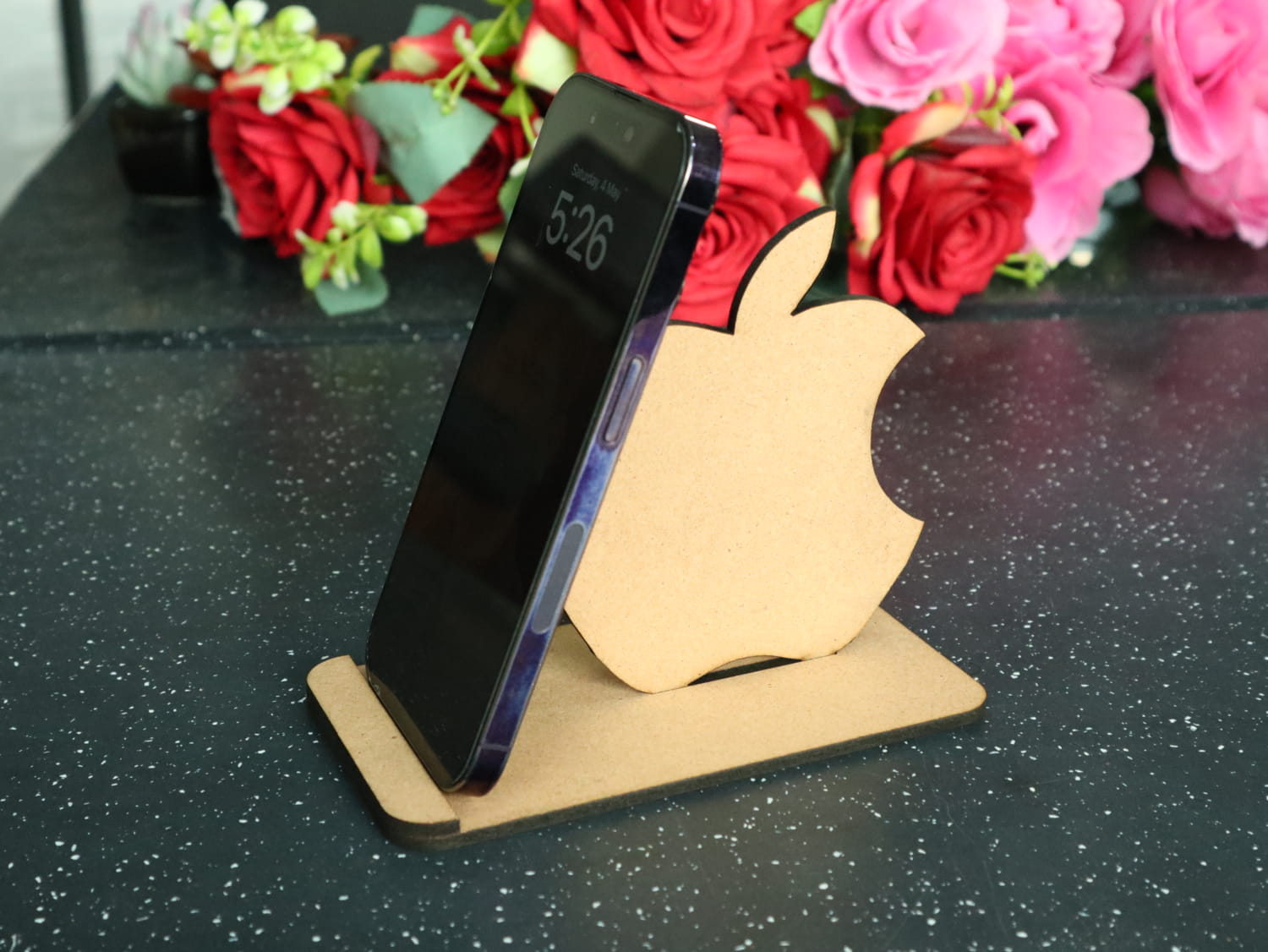 Laser Cut Apple Logo Phone Stand Free Vector