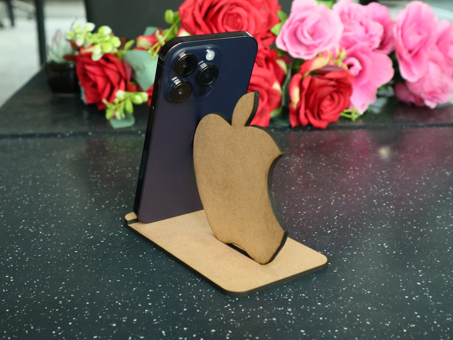 Laser Cut Apple Logo Phone Stand Free Vector