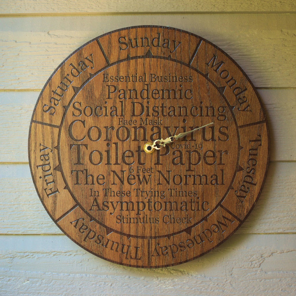 Reloj de pared de cuarentena grabado con corte láser
