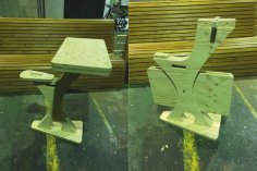 Kinderschreibtisch aus Holz mit angebauter Sitzbank, lasergeschnitten