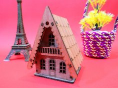 Laser Cut Miniature Wooden House 3mmm Free Vector