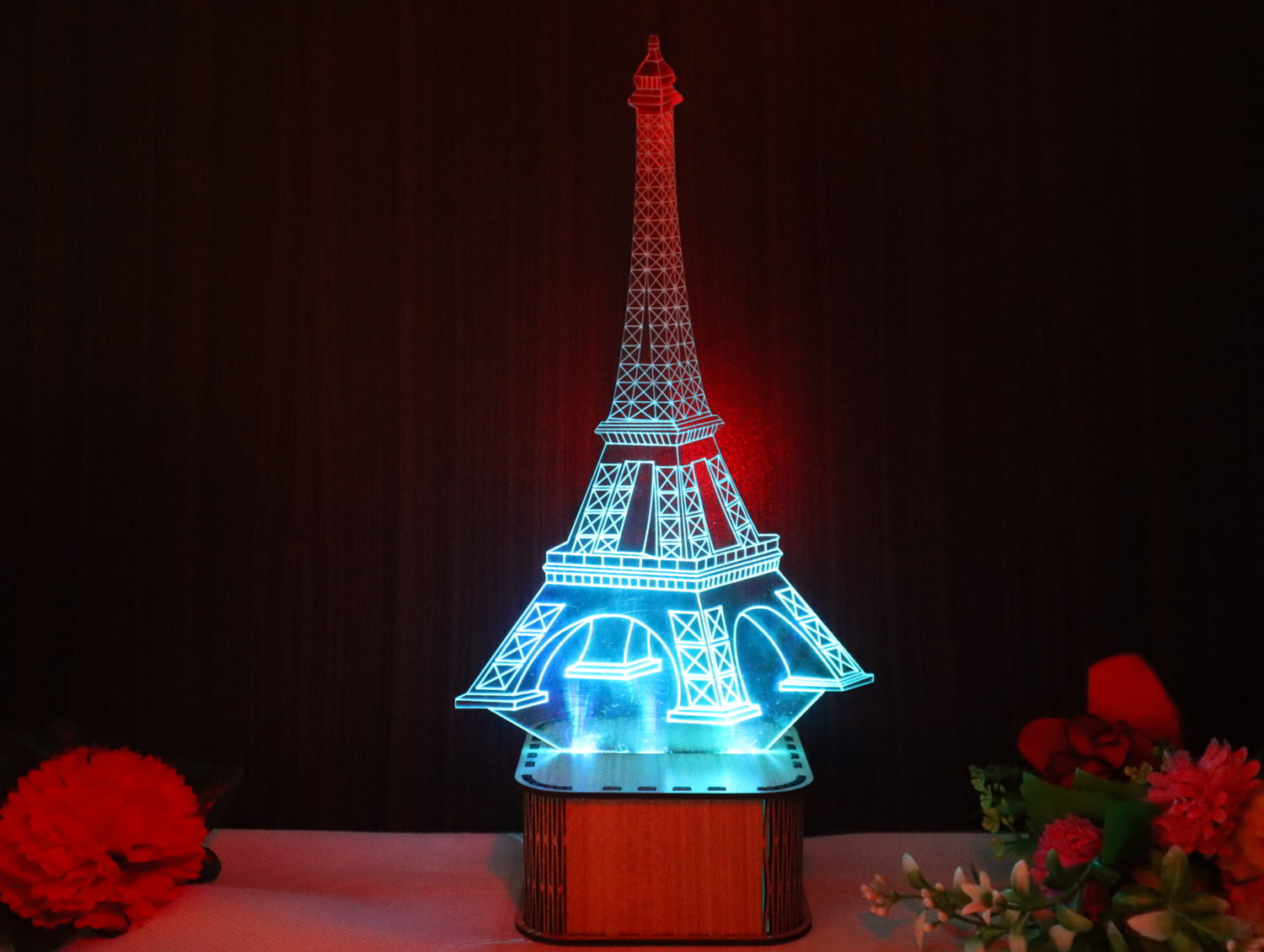 Laser Cut Eiffel Tower Nightlight 3D Illusion Lamp Free Vector