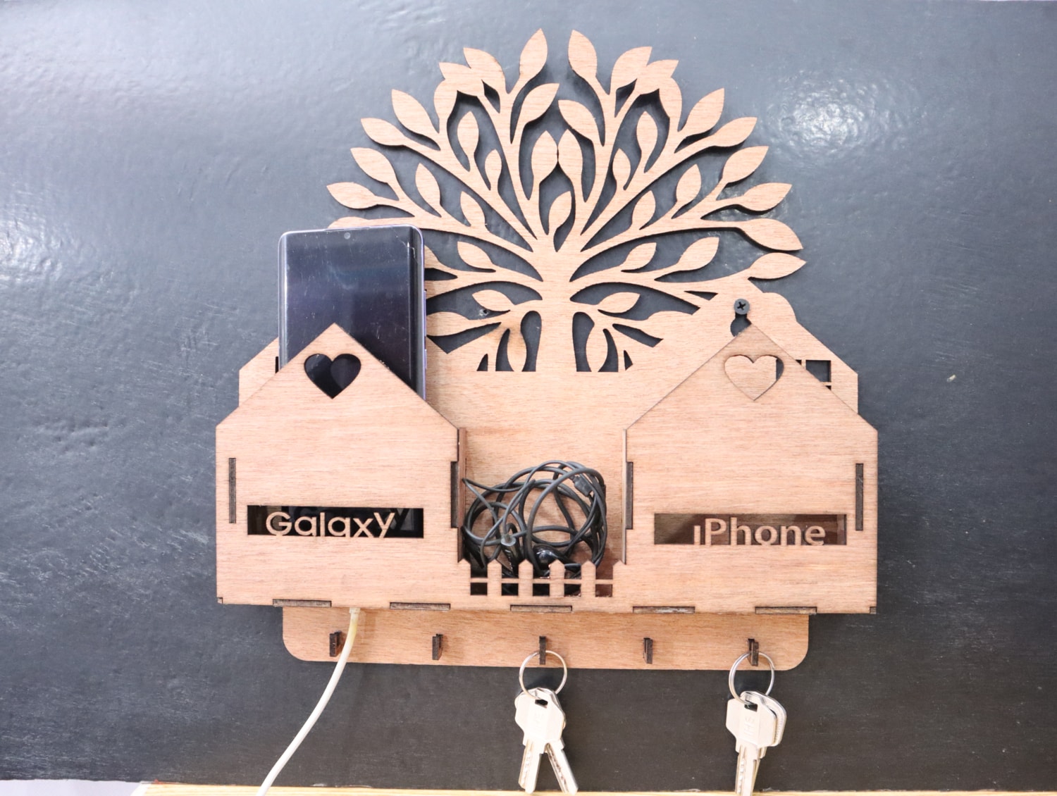 Laser Cut Wall Mount Dual Phone Holder Shelf 3mm Free Vector