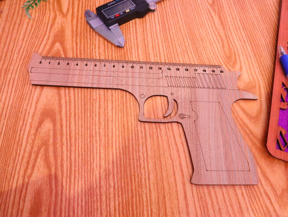 Laser Cut Gun Shape Ruler DXF File