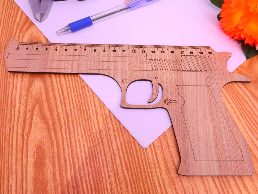 Laser Cut Gun Shape Ruler DXF File