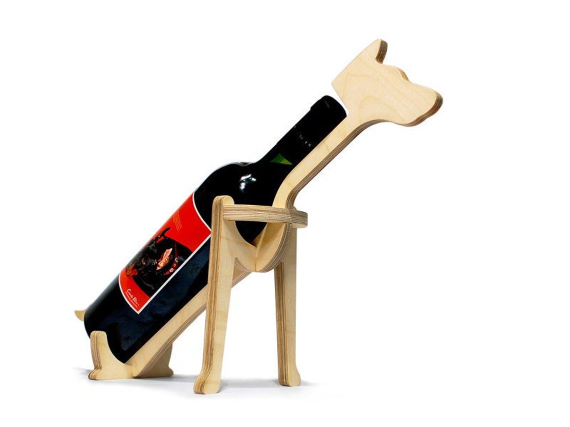 Suporte para garrafa de vinho animal corte a laser em formato de cachorro