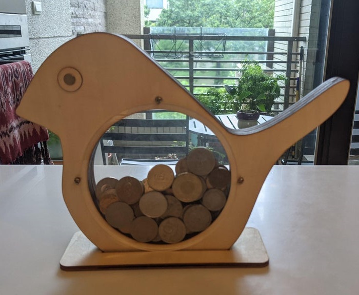 Caja de dinero de pájaro lindo cortado con láser hucha de moneda para niños