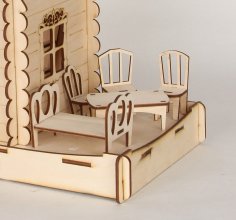 Lazer Kesim Dollhouse Mobilya Minyatür Sandalye Masa Yatak