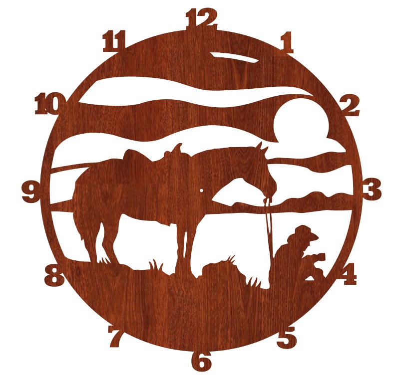 Лазерная резка ковбойских настенных часов Western Horse Clock