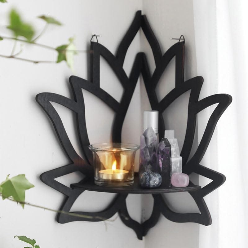 Laser Cut Wooden Lotus Wall Shelf – Lotus Corner Floating Shelf