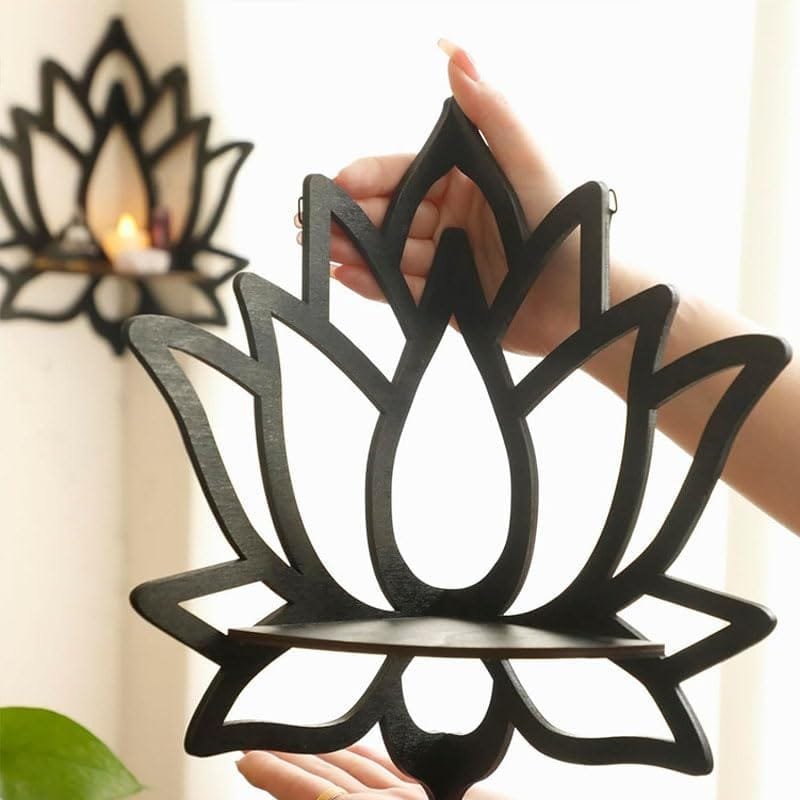 Laser Cut Wooden Lotus Wall Shelf – Lotus Corner Floating Shelf