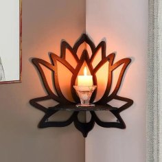 Laser Cut Wooden Lotus Wall Shelf – Lotus Corner Floating Shelf