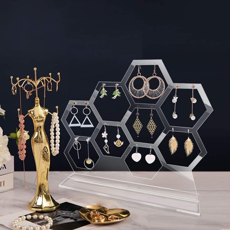 Laser Cut Earring Holder Acrylic Stud Earring Stand Display Honeycomb Earrings Organizer