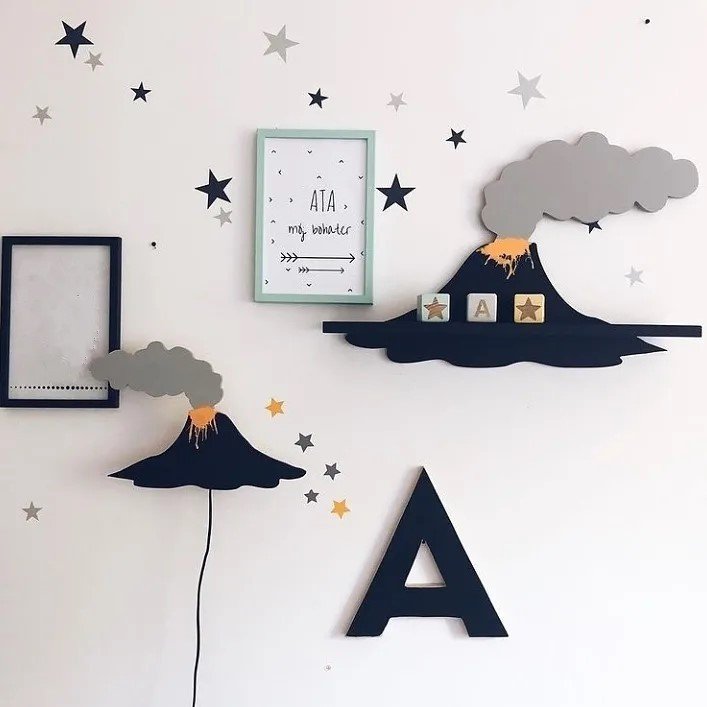 Laser Cut Volcano Night Light Kids Room Wall Decor