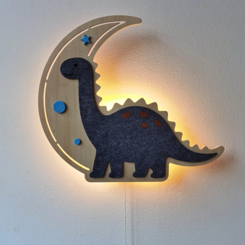 Laser Cut Dinosaur Wooden Nursery Wall Light Felt Fabric Layer Wall Decor With Light
