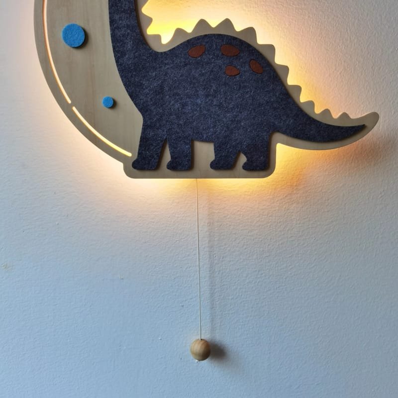 Laser Cut Dinosaur Wooden Nursery Wall Light Felt Fabric Layer Wall Decor With Light