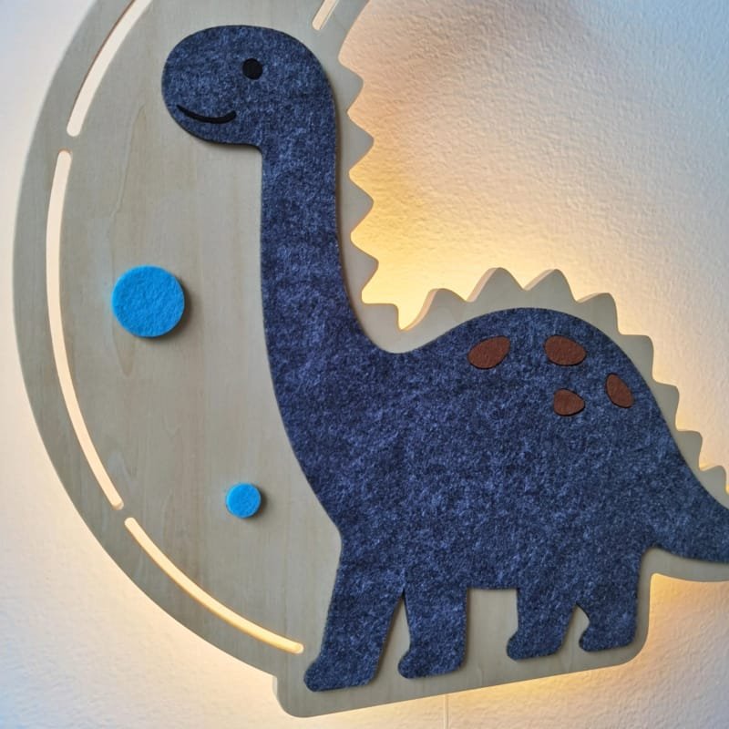 Laser Cut Dinosaur Wooden Nursery Wall Light Felt Fabric Layer Wall Decor With Light