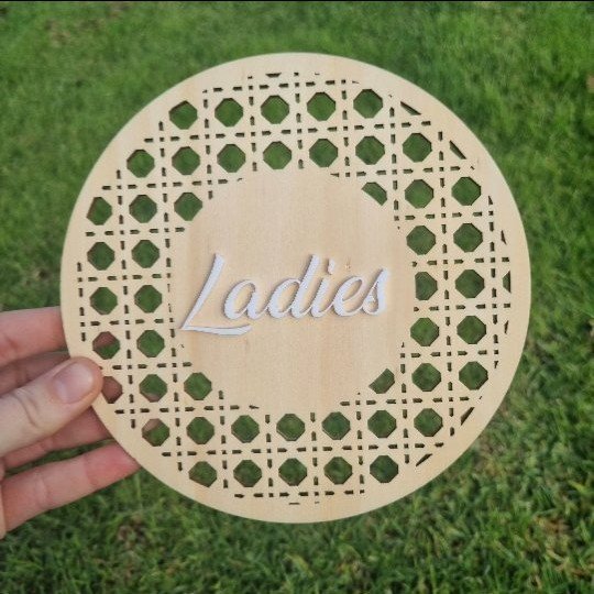 Laser Cut Rattan Pattern Bathroom Signs