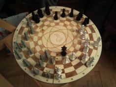 Laser Cut 3 Player Chess Board + Matching Figures