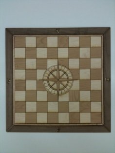 Laser Cut Chess Board With Compass Rose Inlay