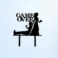 Laser Cut Game Over Wedding Cake Topper, Bride Dragging Groom Game Over Cake Topper