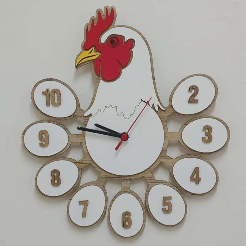 Laser Cut Butcher Shop Wooden Wall Clock, Chicken Wall Clock