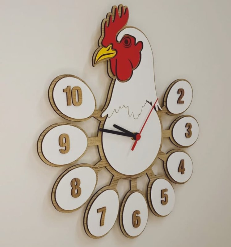Laser Cut Butcher Shop Wooden Wall Clock, Chicken Wall Clock