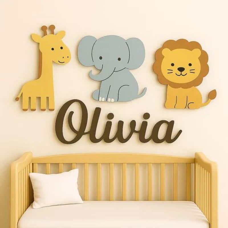 Laser Cut Wood Safari Wall Decor Set Nursery Kids Room Wall Art