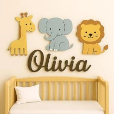 Laser Cut Wood Safari Wall Decor Set Nursery Kids Room Wall Art
