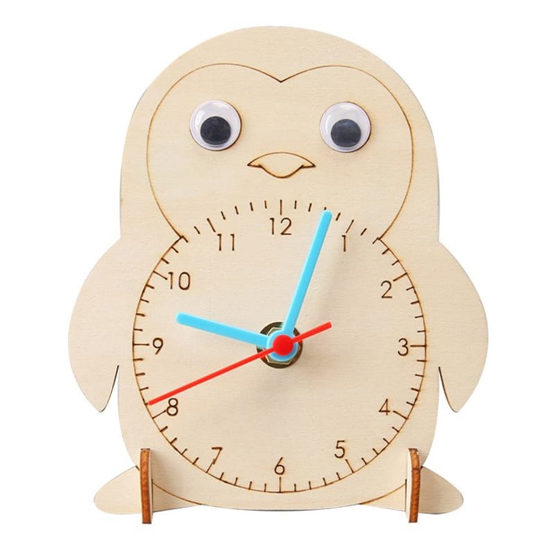 Laser Cut Penguin DIY Clock Educational STEM Toy