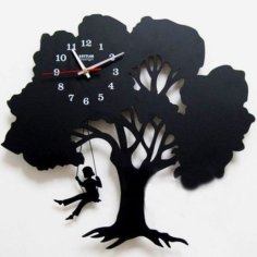 Laser Cut Tree Shaped Wall Clock With Girl On Swing