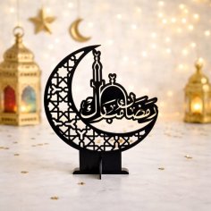 Laser Cut Ramadan Mubarak Crescent Decor, Table Decor for Ramadan