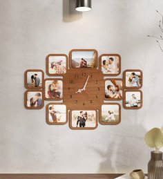 Laser Cut Personalized Wooden 12 Photo Frame Wall Clock