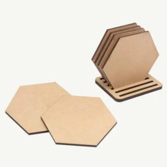 Laser Cut Hexagon Coasters Set of 6 with Stand